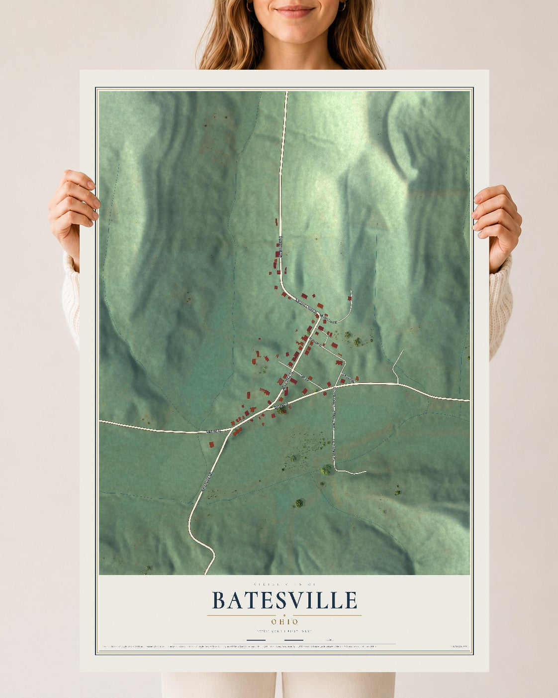 Map of Batesville, Ohio, 24 x 36 inch unframed archival matte print