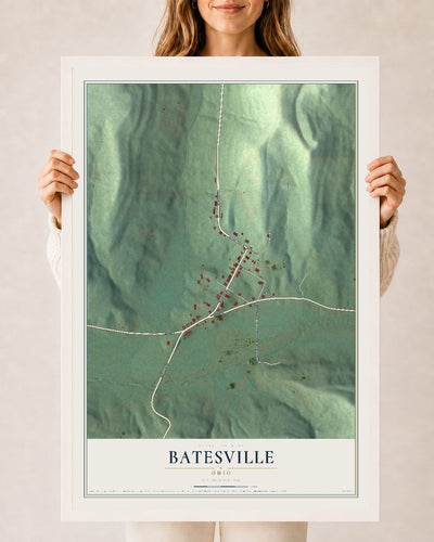 Map of Batesville, Ohio, 24 x 36 inch print in a white wood frame