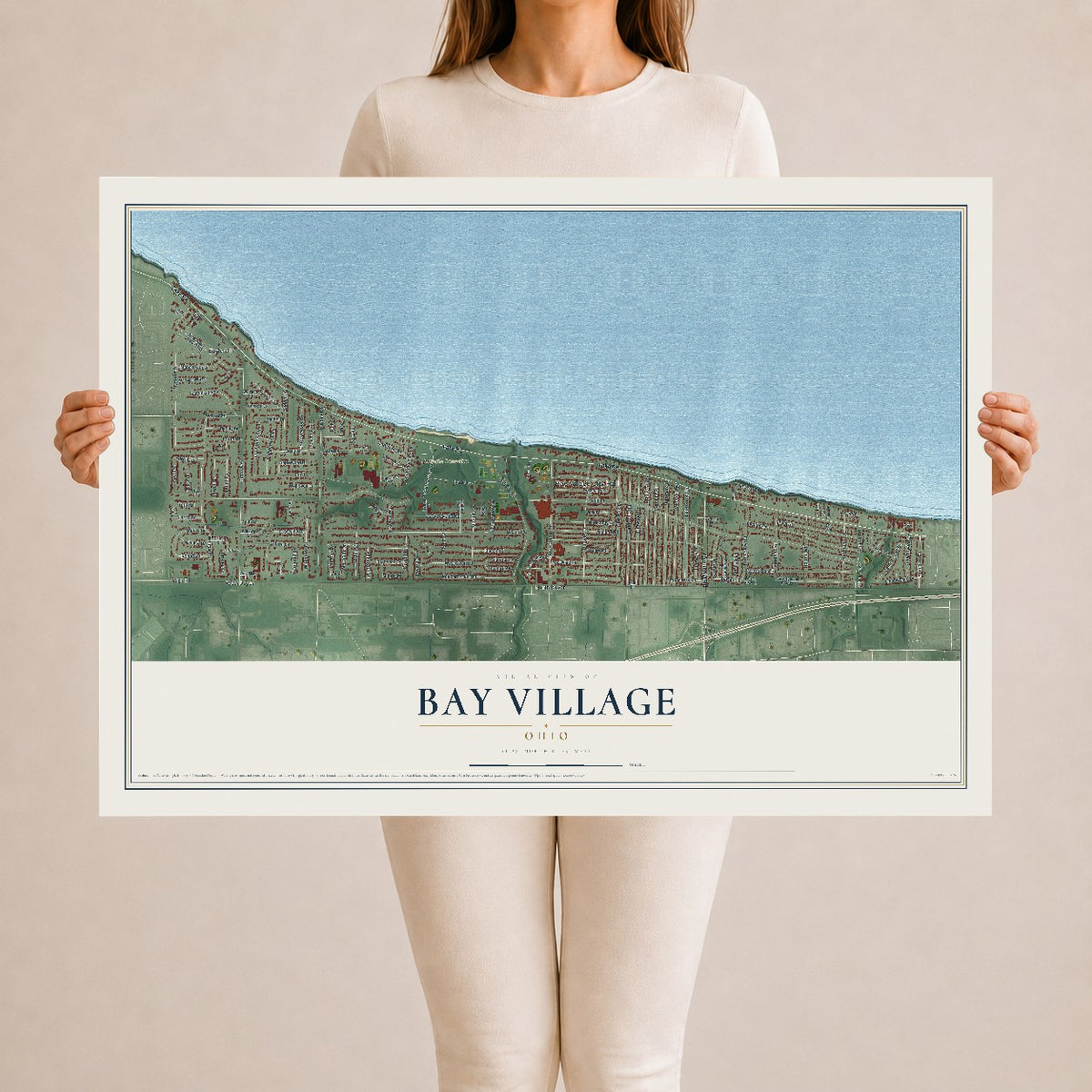 Map of Bay Village, Ohio, 24 x 36 inch unframed archival matte print