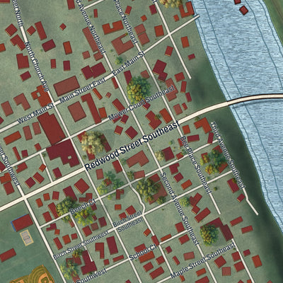 Close-up of the map of Beach City, Ohio print showing street and building detail