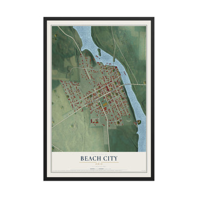 Map of Beach City, Ohio, 12 x 18 inch print in a black wood frame