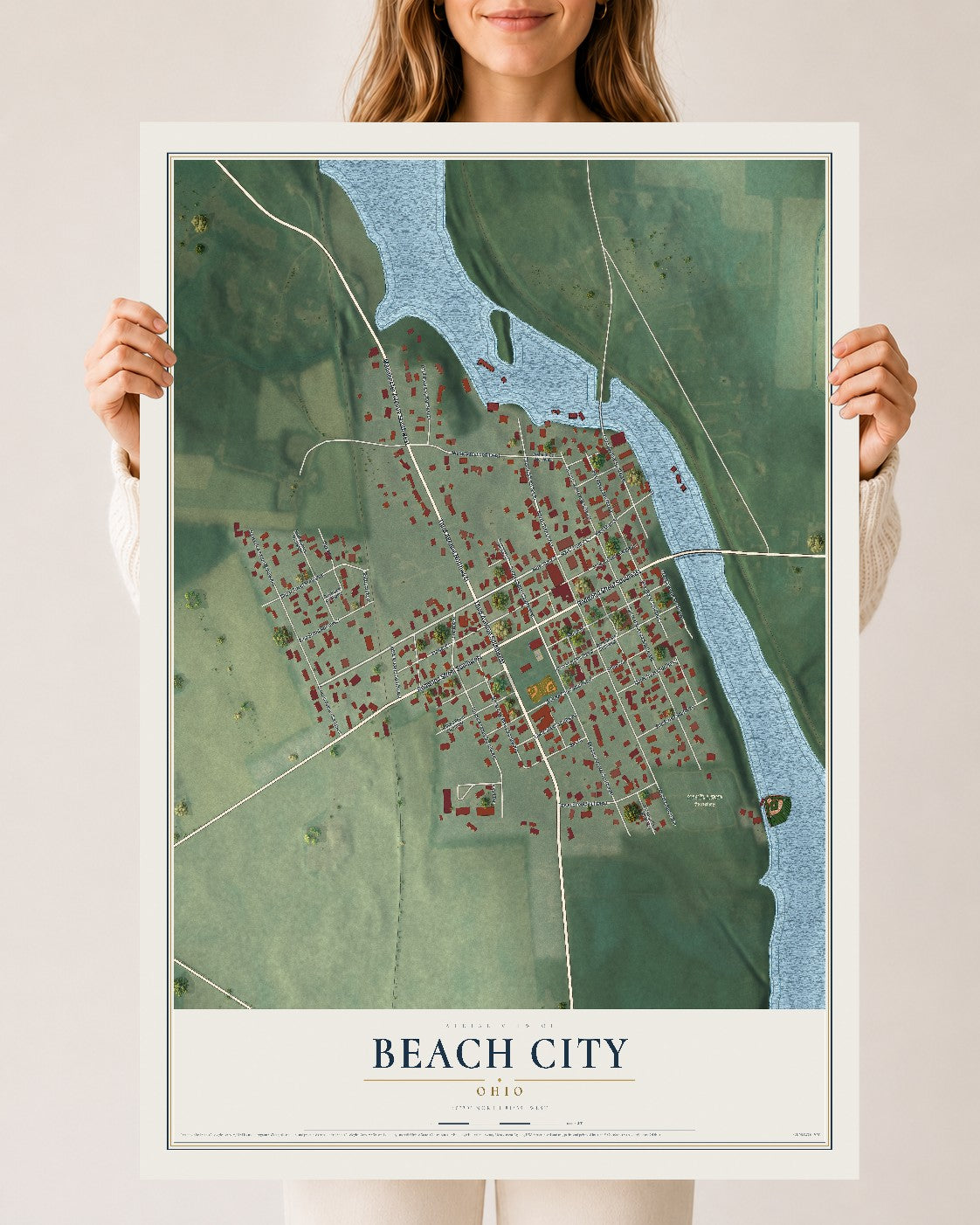 Map of Beach City, Ohio, 24 x 36 inch unframed archival matte print