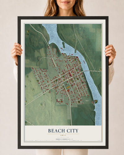 Map of Beach City, Ohio, 24 x 36 inch print in a black wood frame