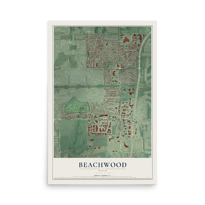 Map of Beachwood, Ohio, 12 x 18 inch unframed archival matte print