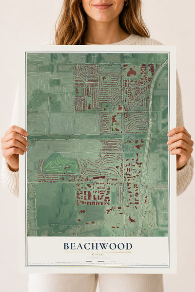 Map of Beachwood, Ohio, 18 x 24 inch unframed archival matte print