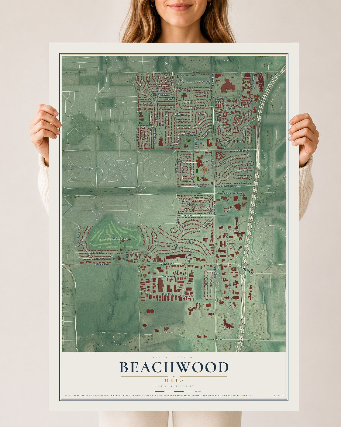Map of Beachwood, Ohio, 24 x 36 inch unframed archival matte print