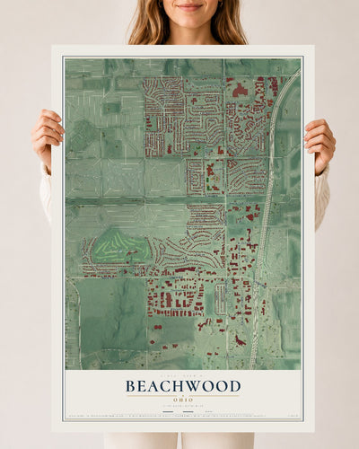 Map of Beachwood, Ohio, 24 x 36 inch unframed archival matte print
