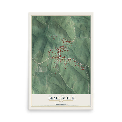 Map of Beallsville, Ohio, 12 x 18 inch unframed archival matte print