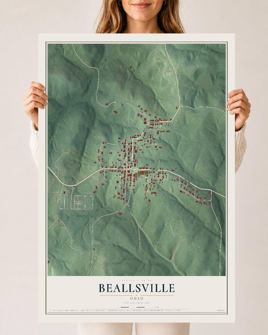 Map of Beallsville, Ohio, 24 x 36 inch unframed archival matte print