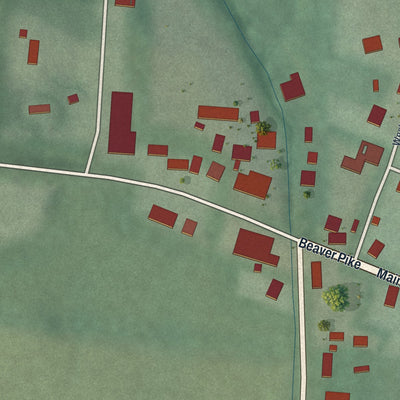Second close-up of the map of Beaver, Ohio print showing more streets and buildings