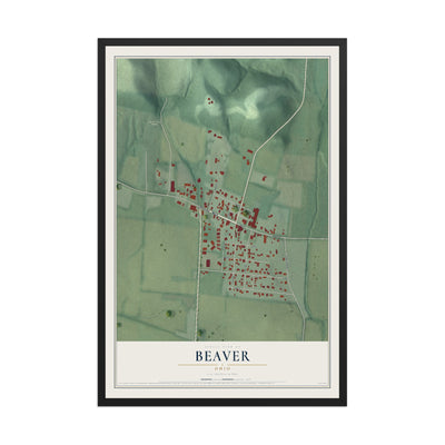 Map of Beaver, Ohio, 12 x 18 inch print in a black wood frame