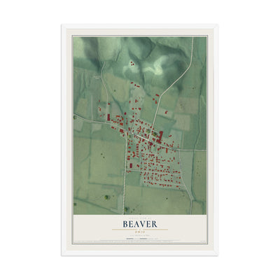 Map of Beaver, Ohio, 12 x 18 inch print in a white wood frame