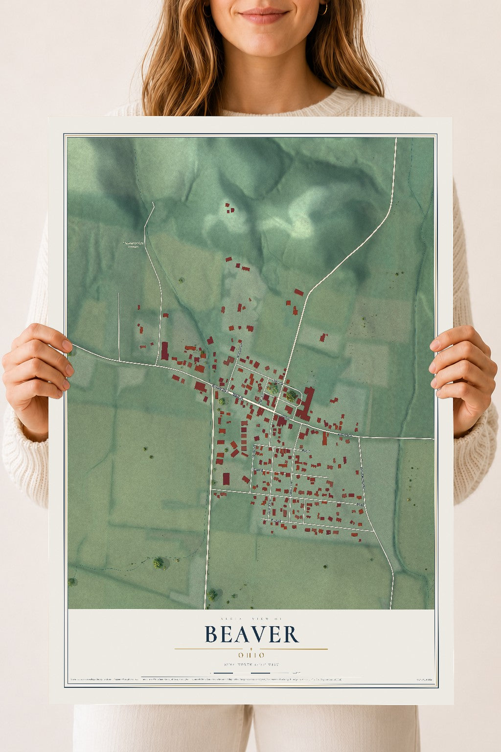 Map of Beaver, Ohio, 18 x 24 inch unframed archival matte print