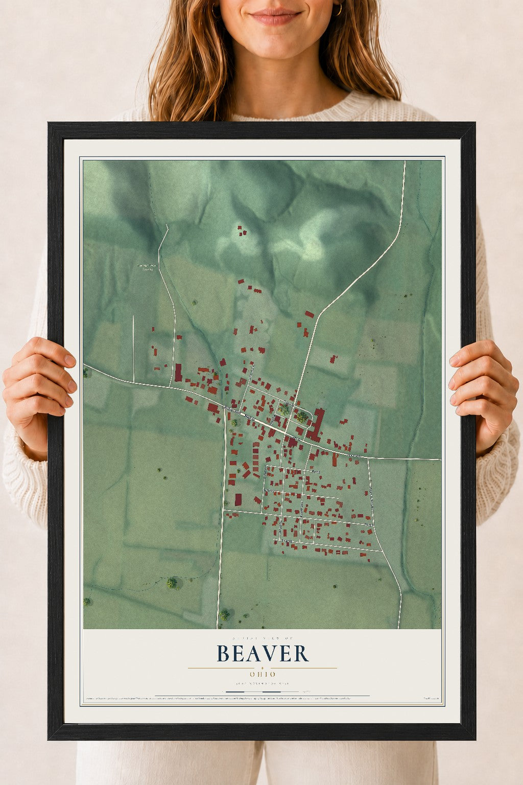 Map of Beaver, Ohio, 18 x 24 inch print in a black wood frame