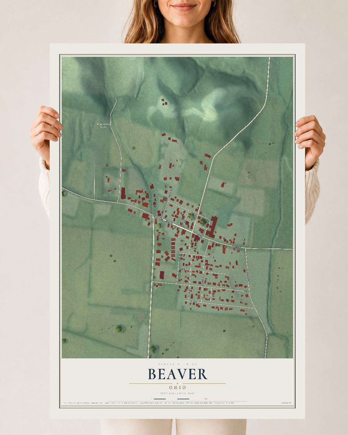 Map of Beaver, Ohio, 24 x 36 inch unframed archival matte print