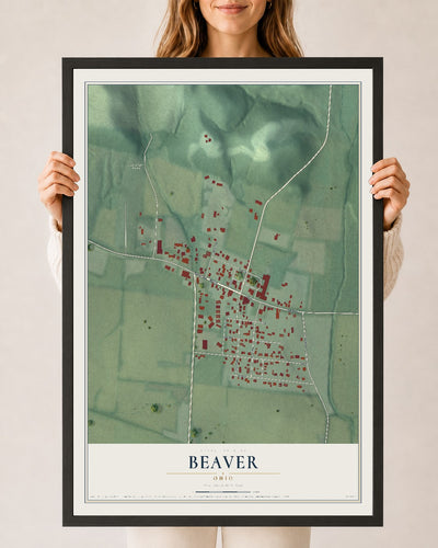 Map of Beaver, Ohio, 24 x 36 inch print in a black wood frame
