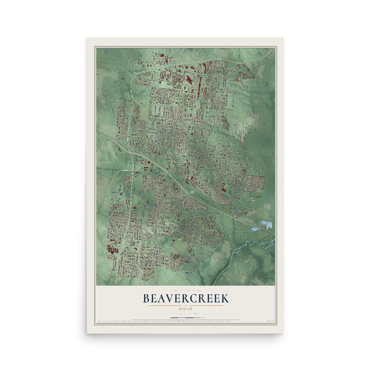 Map of Beavercreek, Ohio, 12 x 18 inch unframed archival matte print