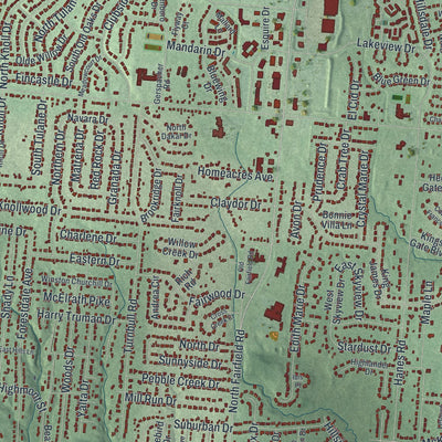 Close-up of the map of Beavercreek, Ohio print showing street and building detail