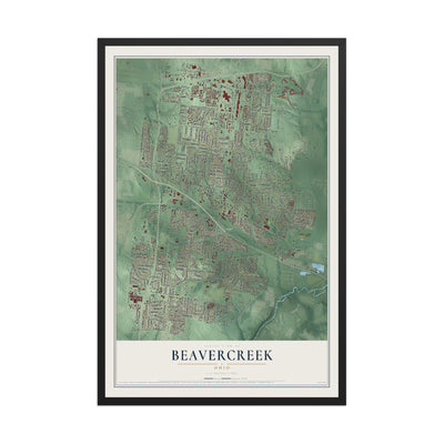 Map of Beavercreek, Ohio, 12 x 18 inch print in a black wood frame
