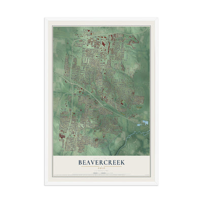 Map of Beavercreek, Ohio, 12 x 18 inch print in a white wood frame
