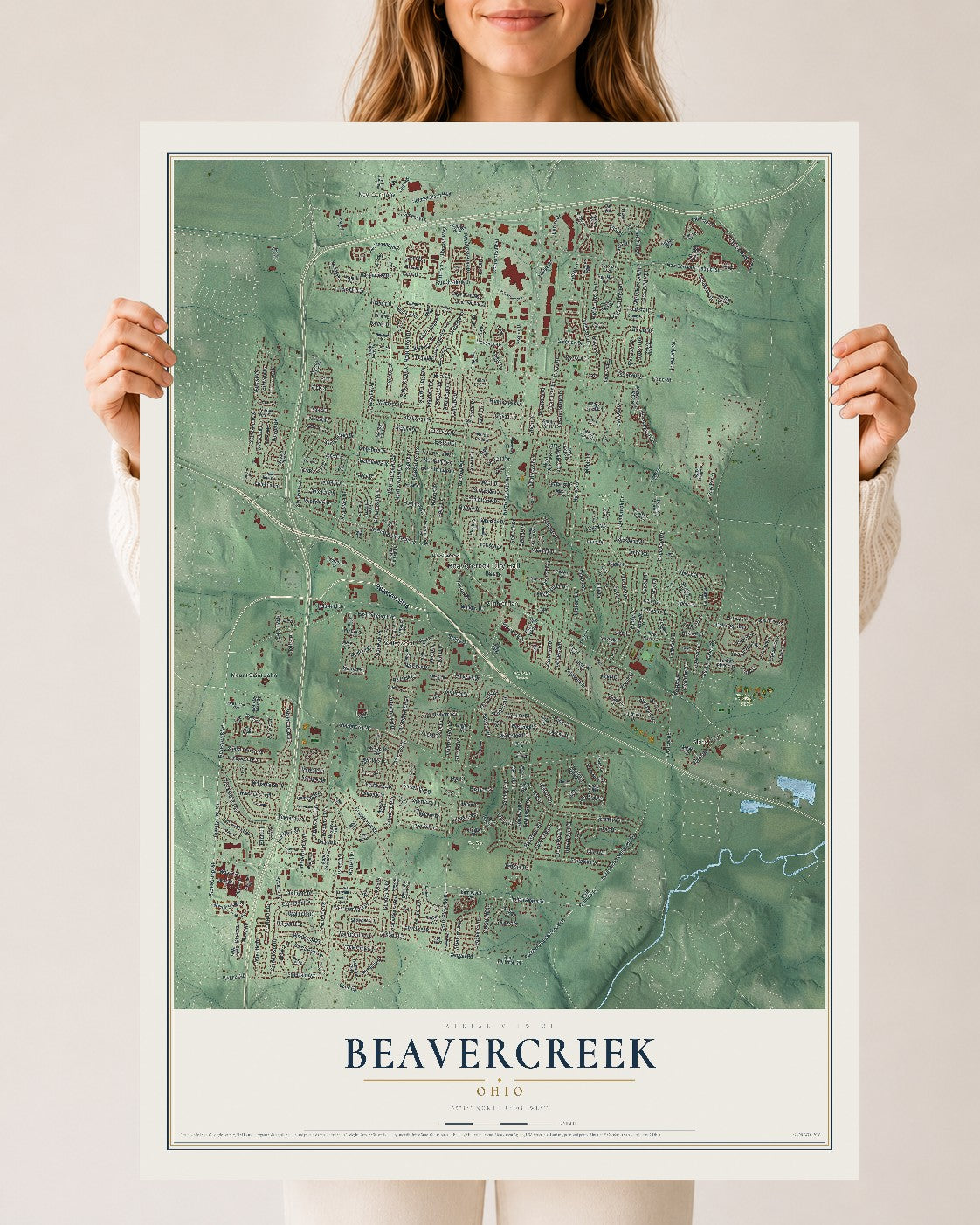 Map of Beavercreek, Ohio, 24 x 36 inch unframed archival matte print