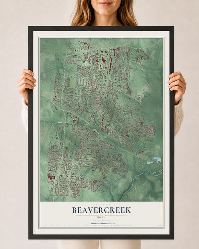 Map of Beavercreek, Ohio, 24 x 36 inch print in a black wood frame