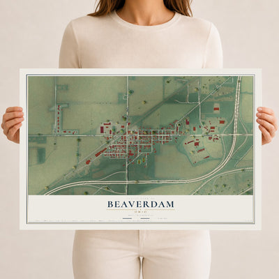 Map of Beaverdam, Ohio, 12 x 18 inch unframed archival matte print