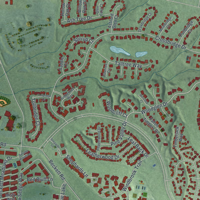 Second close-up of the map of Beckett Ridge, Ohio print showing more streets and buildings