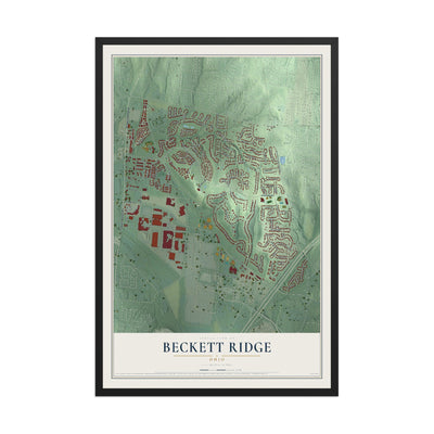 Map of Beckett Ridge, Ohio, 12 x 18 inch print in a black wood frame
