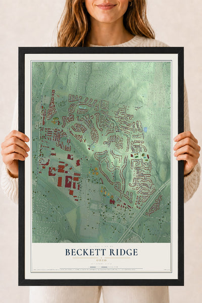 Map of Beckett Ridge, Ohio, 18 x 24 inch print in a black wood frame