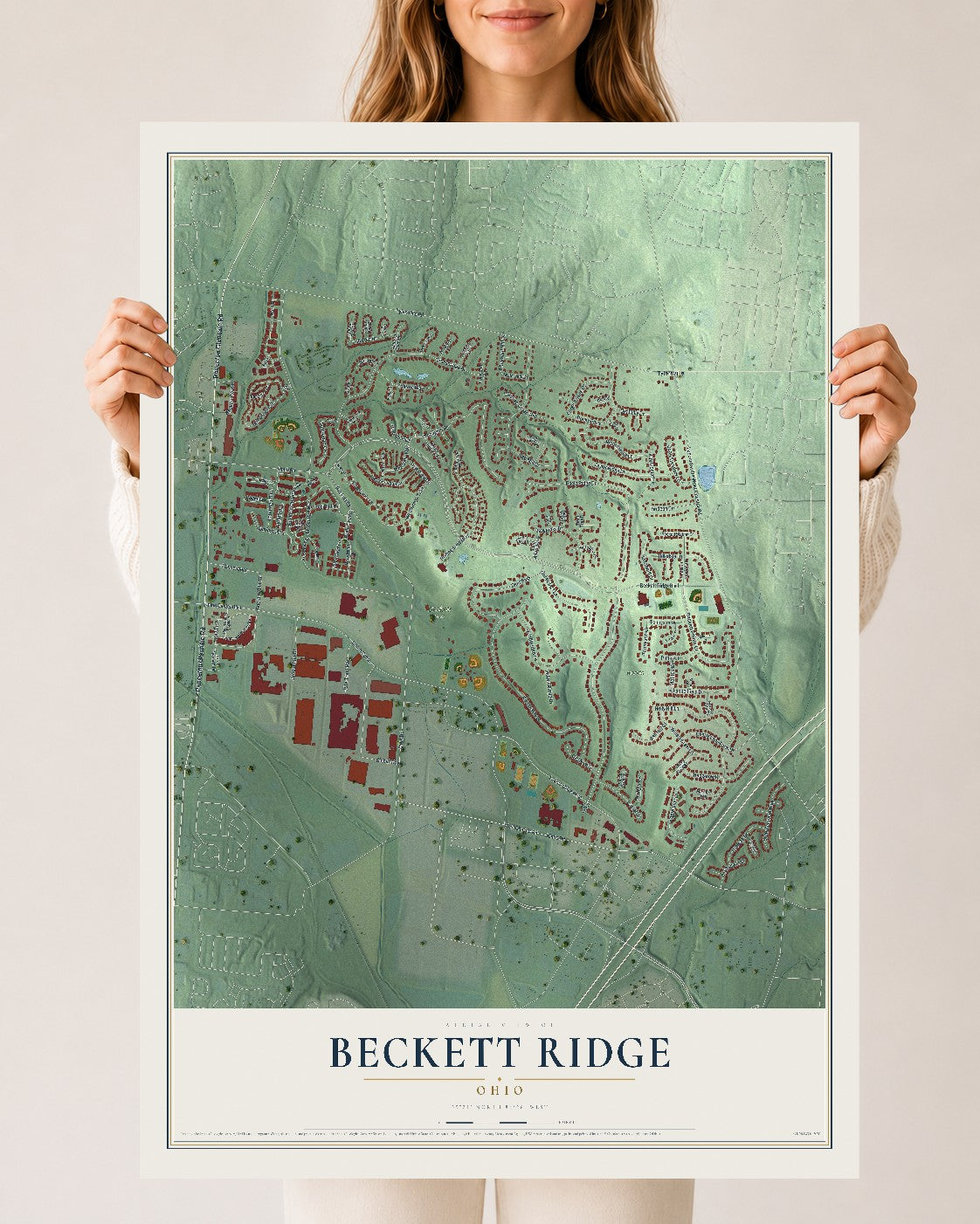 Map of Beckett Ridge, Ohio, 24 x 36 inch unframed archival matte print