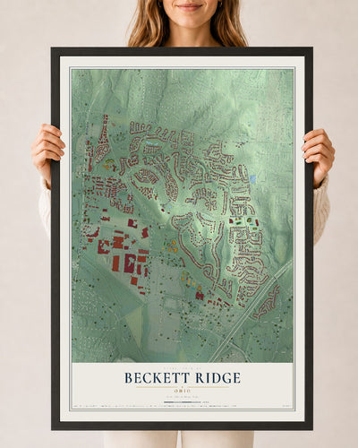 Map of Beckett Ridge, Ohio, 24 x 36 inch print in a black wood frame