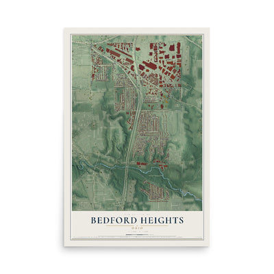 Map of Bedford Heights, Ohio, 12 x 18 inch unframed archival matte print
