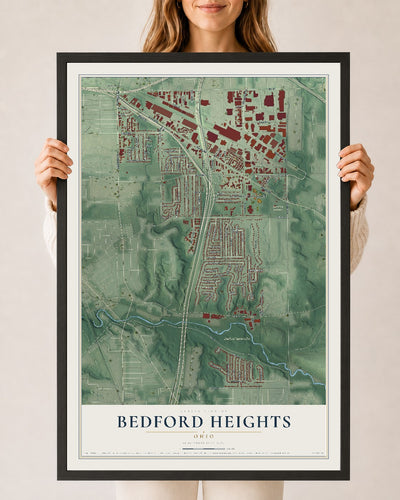 Map of Bedford Heights, Ohio, 24 x 36 inch print in a black wood frame