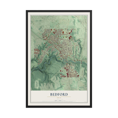 Map of Bedford, Ohio, 12 x 18 inch print in a black wood frame