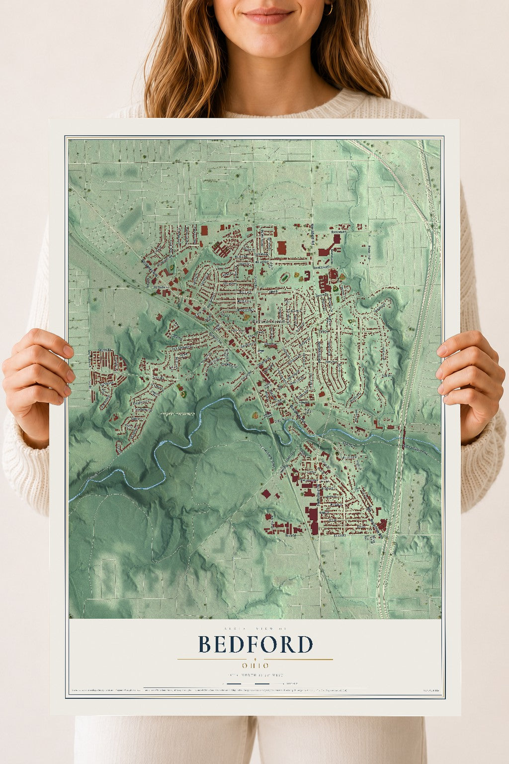 Map of Bedford, Ohio, 18 x 24 inch unframed archival matte print
