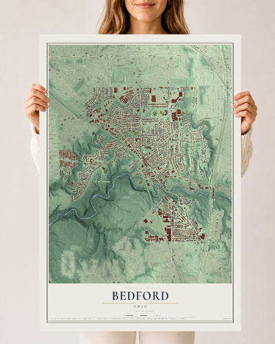 Map of Bedford, Ohio, 24 x 36 inch unframed archival matte print
