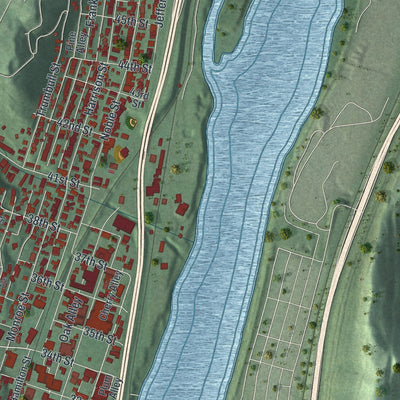 Close-up of the map of Bellaire, Ohio print showing street and building detail