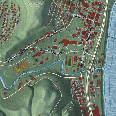Second close-up of the map of Bellaire, Ohio print showing more streets and buildings