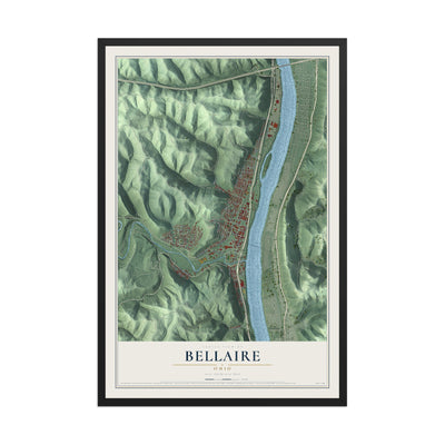 Map of Bellaire, Ohio, 12 x 18 inch print in a black wood frame