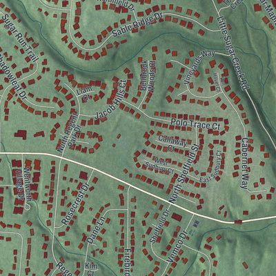 Second close-up of the map of Bellbrook, Ohio print showing more streets and buildings