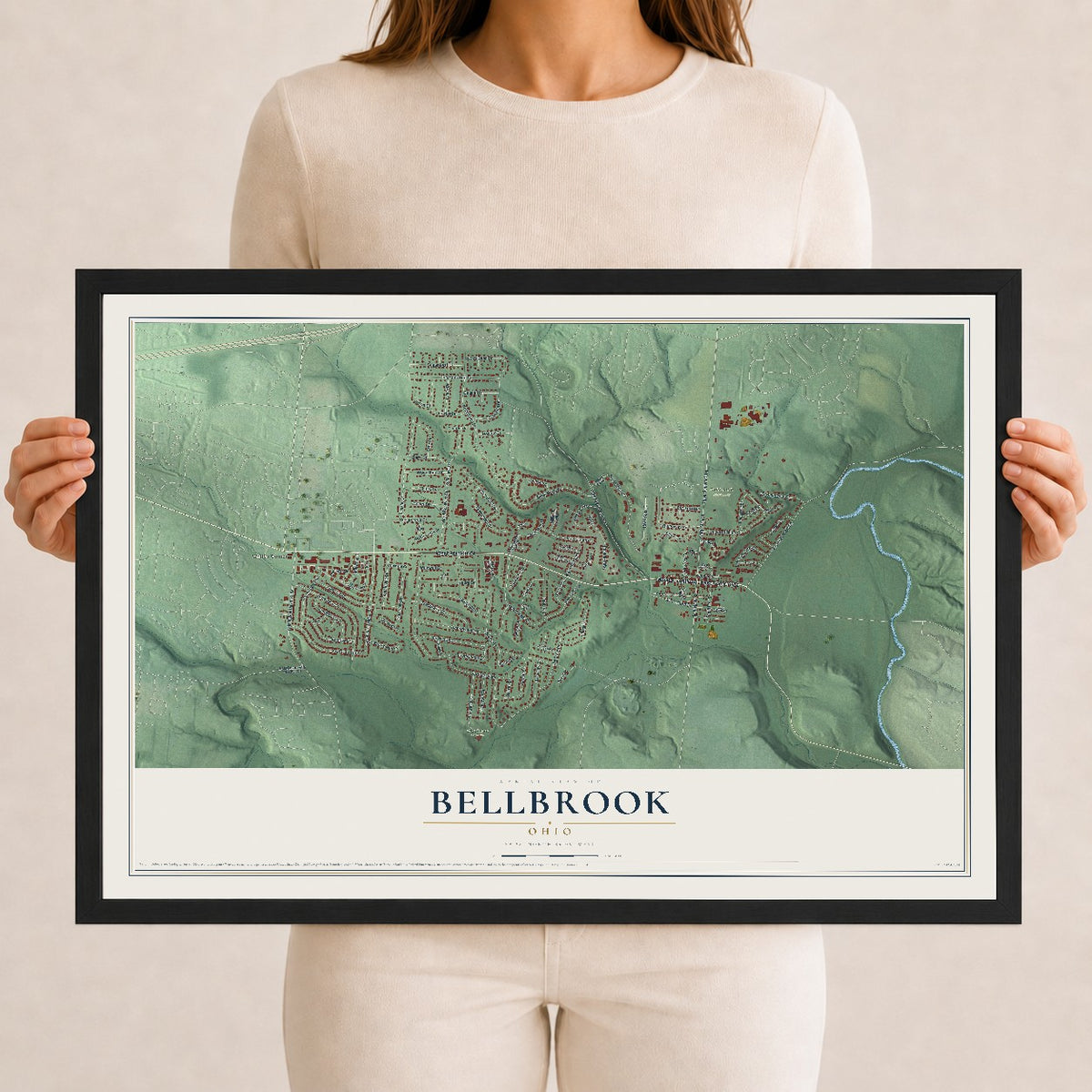 Map of Bellbrook, Ohio, 12 x 18 inch print in a black wood frame