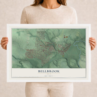 Map of Bellbrook, Ohio, 12 x 18 inch print in a white wood frame