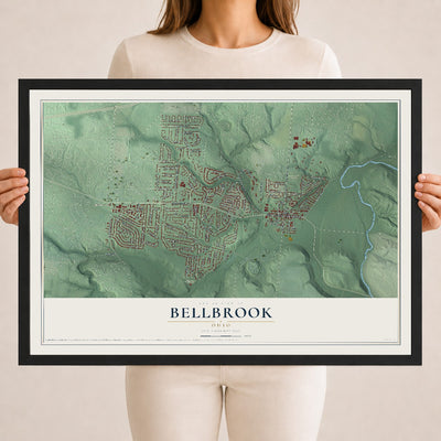 Map of Bellbrook, Ohio, 18 x 24 inch print in a black wood frame