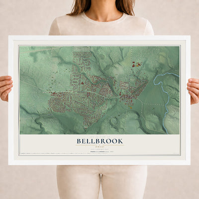 Map of Bellbrook, Ohio, 18 x 24 inch print in a white wood frame