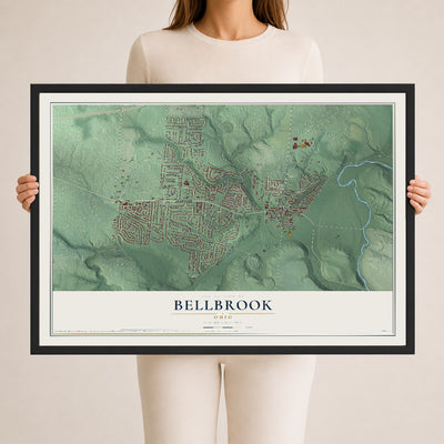Map of Bellbrook, Ohio, 24 x 36 inch print in a black wood frame