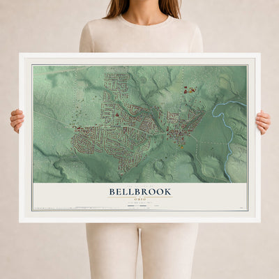 Map of Bellbrook, Ohio, 24 x 36 inch print in a white wood frame