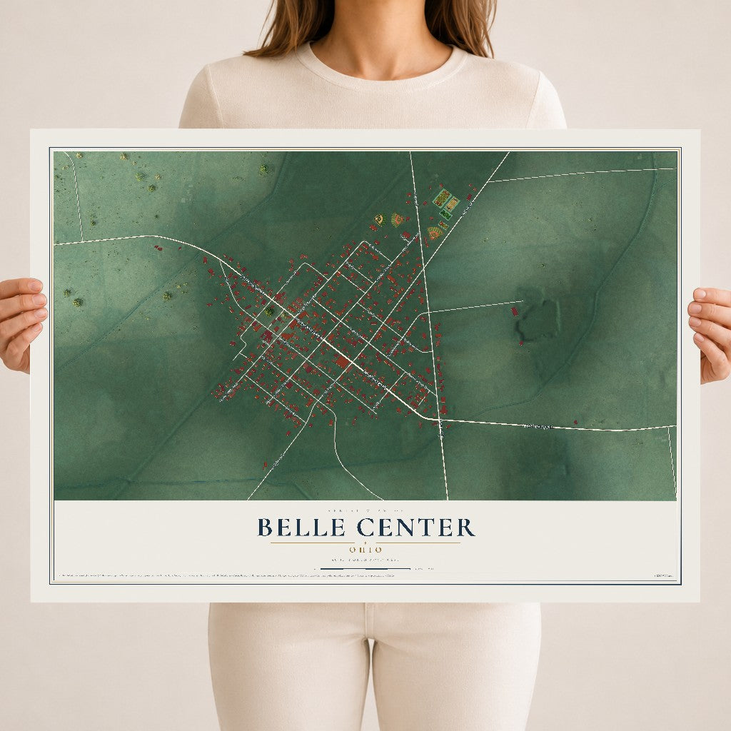Map of Belle Center, Ohio, 18 x 24 inch unframed archival matte print