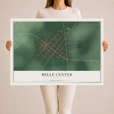 Map of Belle Center, Ohio, 24 x 36 inch unframed archival matte print