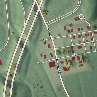 Close-up of the map of Belle Valley, Ohio print showing street and building detail